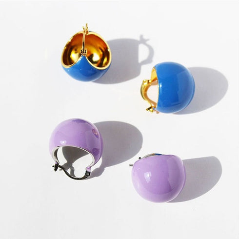 Color Enamel Round Disco Ball Hoop Stud Gold Earrings - Zafari Studio Jewelry