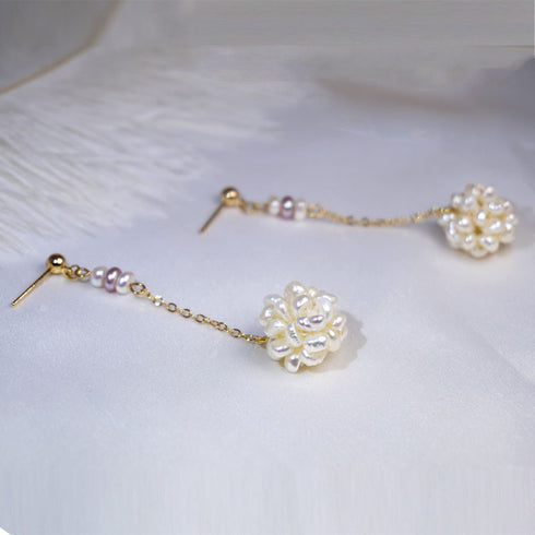 Flower Freshwater Pearls Drop Gold Earrings - Zafari Studio Jewelry