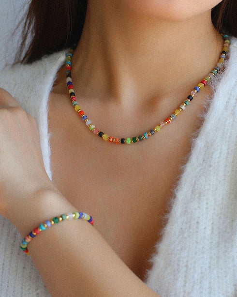 Multi-gems stitching chain colorful necklace and bracelet ( Purchase Individually) - Zafari Studio Jewelry