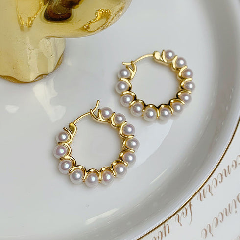 Circle Pearl Earrings Gold Vermeil - Zafari Studio Jewelry