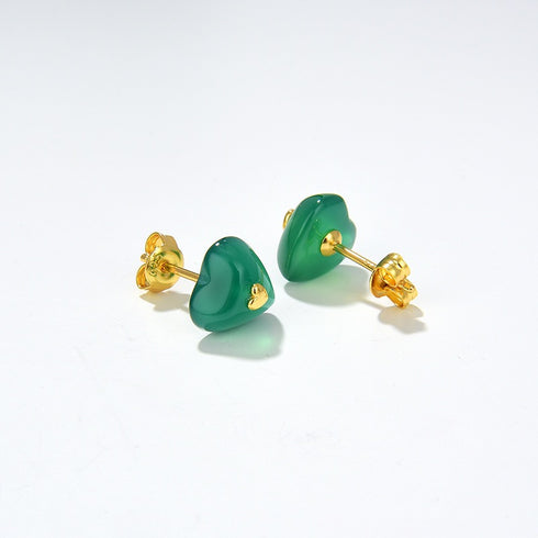 Green Agate Heart Pendant Necklace and Earrings (Purchase Individually) - Zafari Studio Jewelry