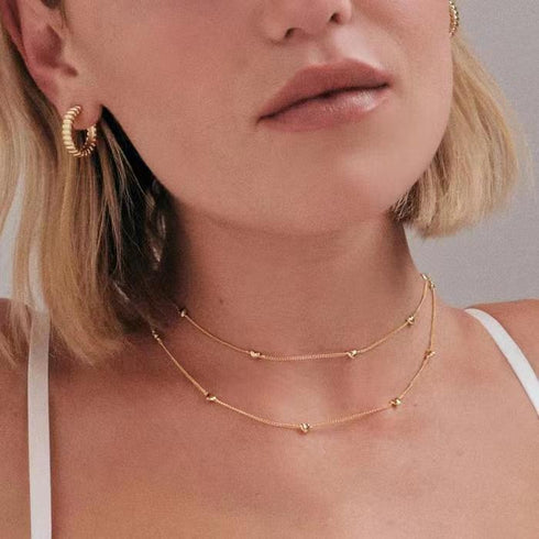 Heart Beaded Chain Gold Vermeil Necklace - Zafari Studio Jewelry