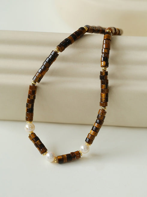 Tiger's Eye Gemstone Pearl Necklaces - Zafari Studio Jewelry
