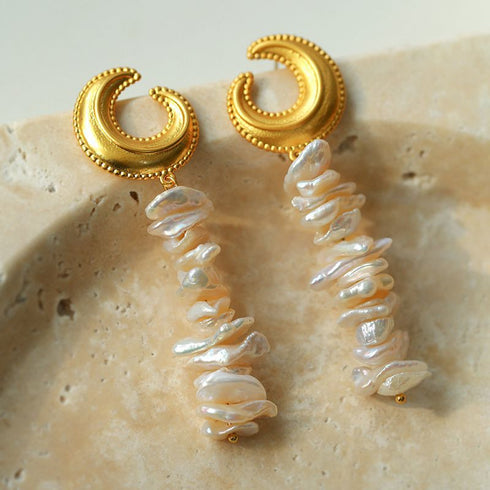 Moon Baroque Pearl Long Earrings - Zafari Studio Jewelry