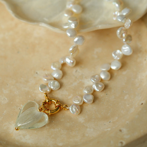 Flower Baroque Pearls Heart Pendant Necklace - Zafari Studio Jewelry