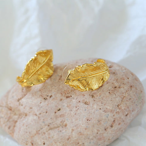 Large Gold Leaf Earrings - Zafari Studio Jewelry