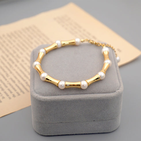 Bamboo Chain Pearl Bracelet - Zafari Studio Jewelry