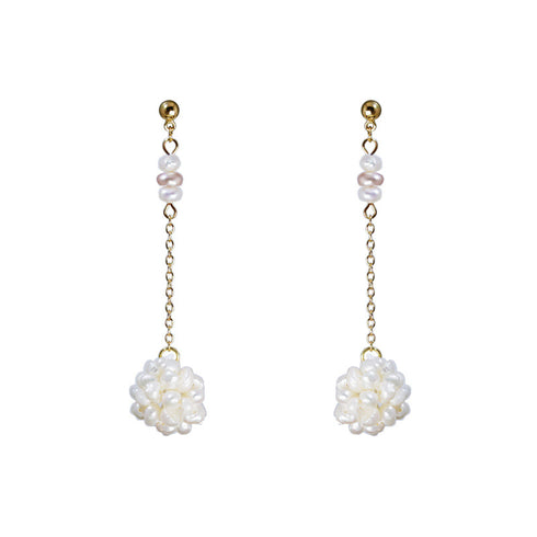Flower Freshwater Pearls Drop Gold Earrings - Zafari Studio Jewelry