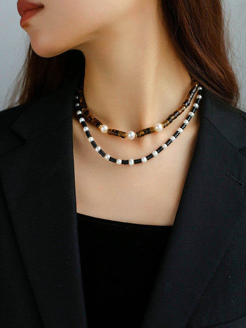 Tiger's Eye Gemstone Pearl Necklaces - Zafari Studio Jewelry