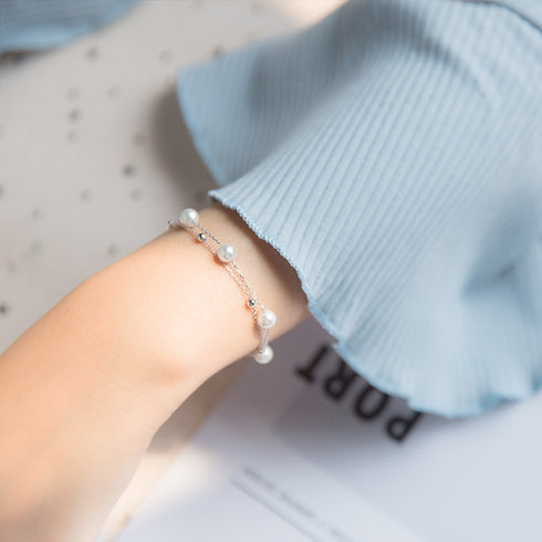 Layered Freshwater Pearl Bracelet Silver - Zafari Studio Jewelry