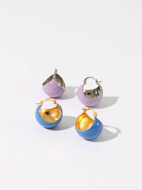 Color Enamel Round Disco Ball Hoop Stud Gold Earrings - Zafari Studio Jewelry