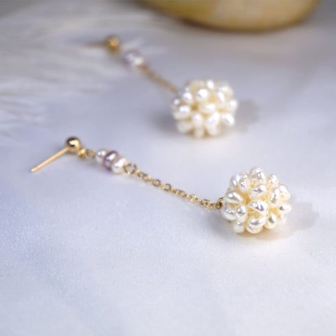 Flower Freshwater Pearls Drop Gold Earrings - Zafari Studio Jewelry