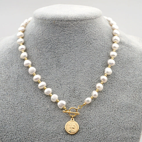 Queen Coin Pendant Pearl Necklace - Zafari Studio Jewelry