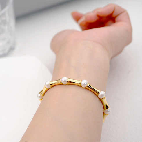 Bamboo Chain Pearl Bracelet - Zafari Studio Jewelry