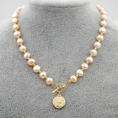 Queen Coin Pendant Pearl Necklace - Zafari Studio Jewelry