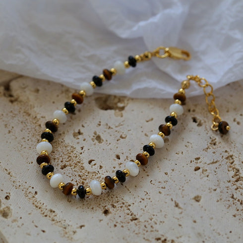Tiger’s eye gems stitching chain black agate necklace and bracelet ( Purchase Individually) - Zafari Studio Jewelry