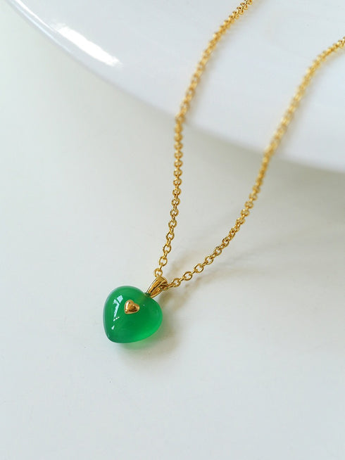 Green Agate Heart Pendant Necklace and Earrings (Purchase Individually) - Zafari Studio Jewelry