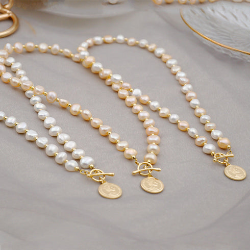 Queen Coin Pendant Pearl Necklace - Zafari Studio Jewelry