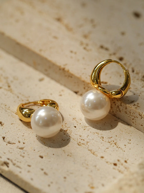 Round Hoop Man-Made Pearl Earrings - Zafari Studio Jewelry