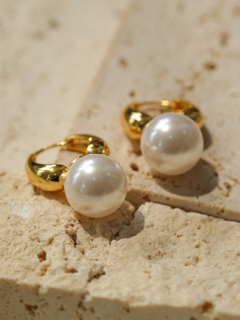 Round Hoop Man-Made Pearl Earrings - Zafari Studio Jewelry