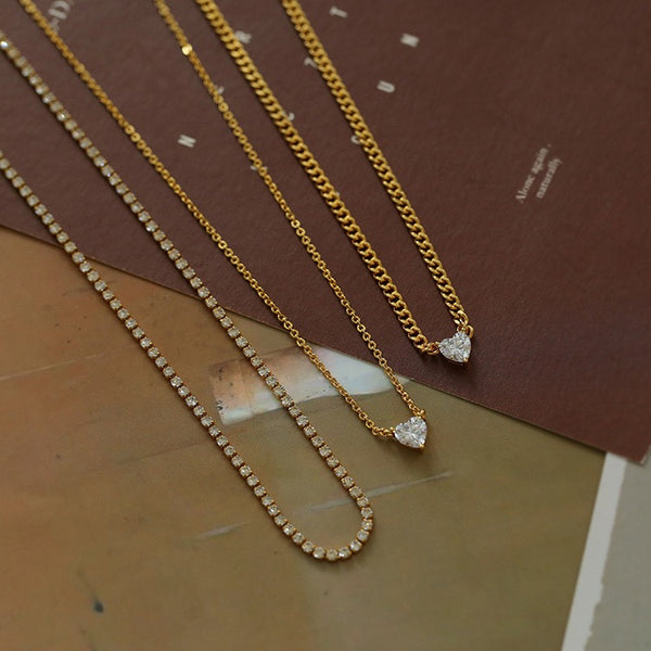 Layered Shine Heart CZ Cuba Chain Necklaces - Zafari Studio Jewelry