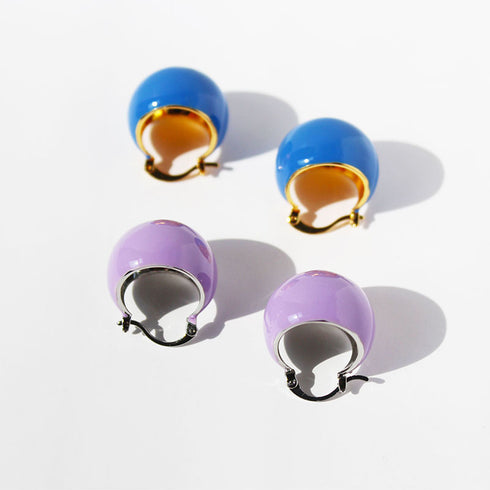 Color Enamel Round Disco Ball Hoop Stud Gold Earrings - Zafari Studio Jewelry