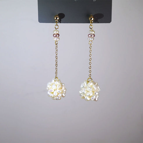 Flower Freshwater Pearls Drop Gold Earrings - Zafari Studio Jewelry