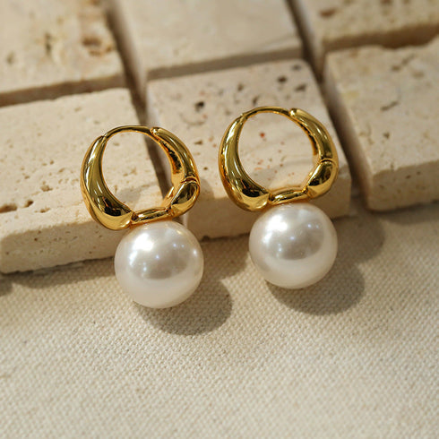 Round Hoop Man-Made Pearl Earrings - Zafari Studio Jewelry