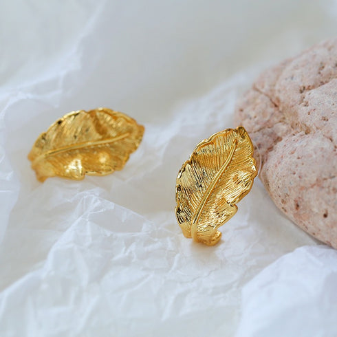 Large Gold Leaf Earrings - Zafari Studio Jewelry