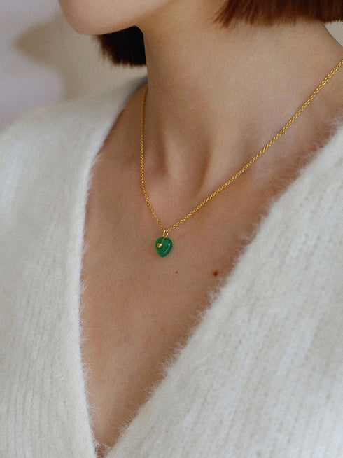 Green Agate Heart Pendant Necklace and Earrings (Purchase Individually) - Zafari Studio Jewelry