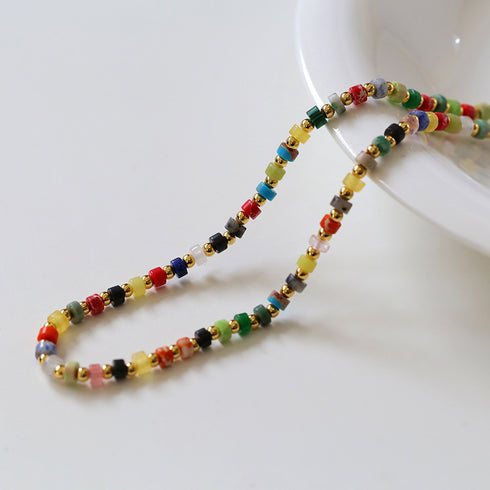 Multi-gems stitching chain colorful necklace and bracelet ( Purchase Individually) - Zafari Studio Jewelry