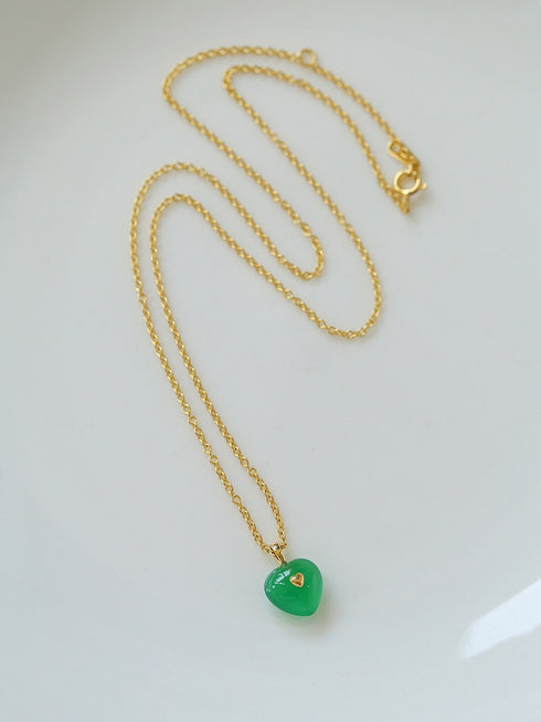 Green Agate Heart Pendant Necklace and Earrings (Purchase Individually) - Zafari Studio Jewelry
