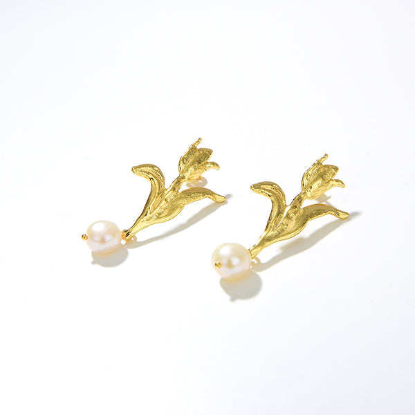 Annie Pearl Earrings Gold Vermeil - Zafari Studio Jewelry