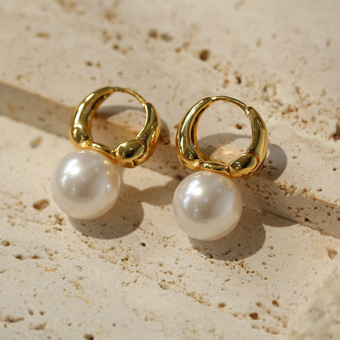 Round Hoop Man-Made Pearl Earrings - Zafari Studio Jewelry