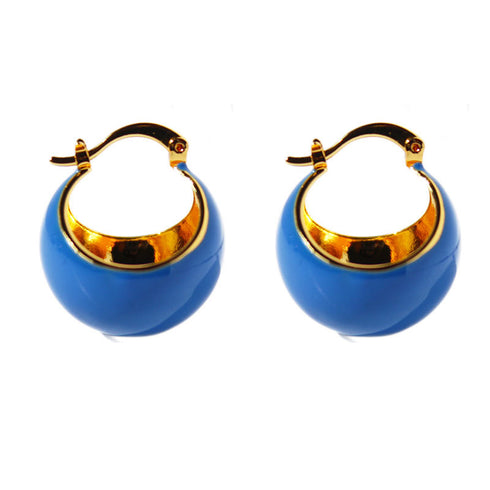 Color Enamel Round Disco Ball Hoop Stud Gold Earrings - Zafari Studio Jewelry