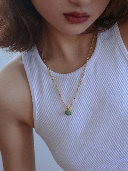 Aventurine Figaro Chain Necklace and Earring Set (Purchase Individually) - Zafari Studio Jewelry