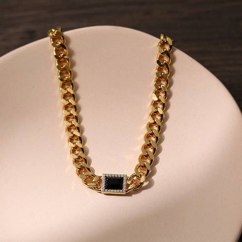 Black Bella CZ Gold Cuba Chain Necklace Earrings( Purchase Individually) - Zafari Studio Jewelry