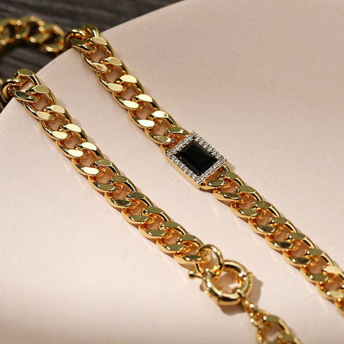 Black Bella CZ Gold Cuba Chain Necklace Earrings( Purchase Individually) - Zafari Studio Jewelry