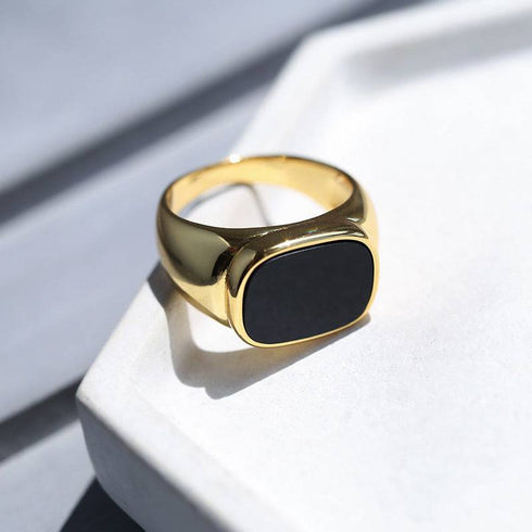 Square White Mother of Pearls Shell Black Onyx Ring Gold Vermeil - Zafari Studio Jewelry