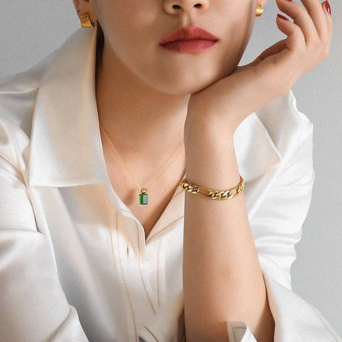 Green Agate Necklace Gold Vermeil - Zafari Studio Jewelry