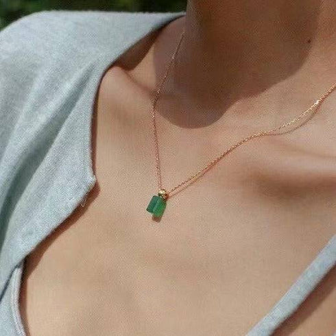 Green Agate Necklace Gold Vermeil - Zafari Studio Jewelry