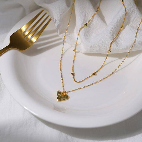 Heart Beaded Chain Gold Vermeil Necklace - Zafari Studio Jewelry