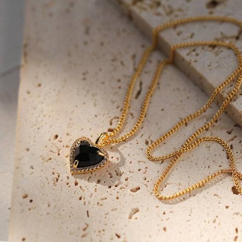 Black Bella Heart pendant CZ Necklace - Zafari Studio Jewelry