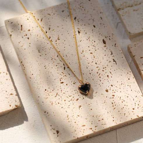 Black Bella Heart pendant CZ Necklace - Zafari Studio Jewelry