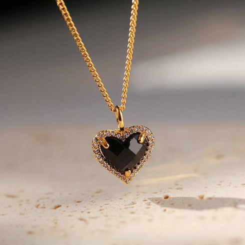 Black Bella Heart pendant CZ Necklace - Zafari Studio Jewelry