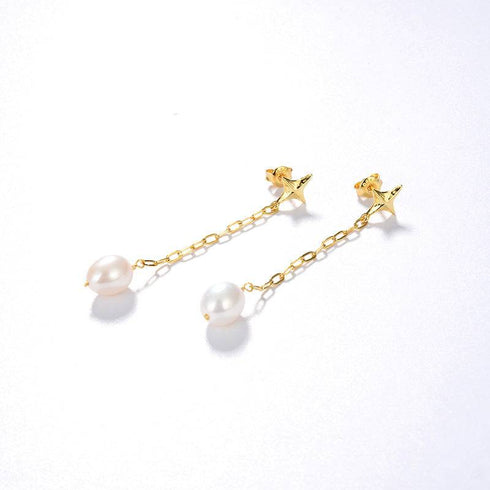 Long Drop Cross Pearl Earrings Gold Vermeil - Zafari Studio Jewelry