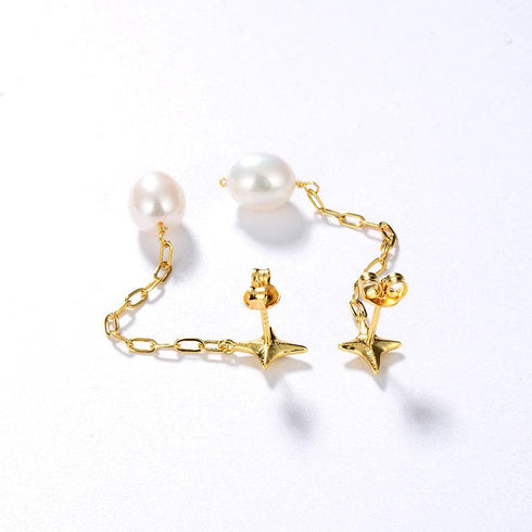 Long Drop Cross Pearl Earrings Gold Vermeil - Zafari Studio Jewelry