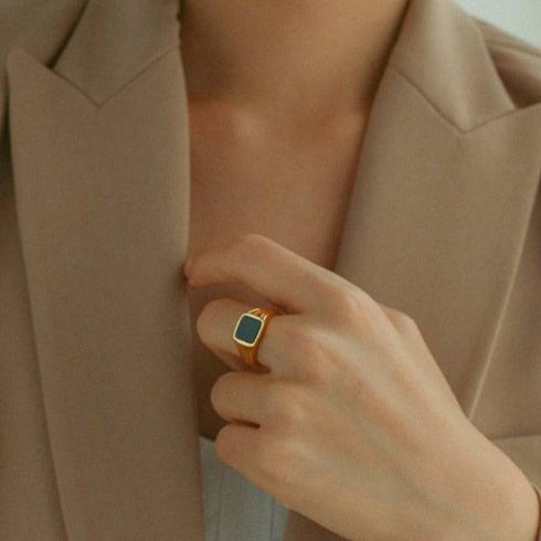 Malachite Signet Ring Gold Vermeil - Zafari Studio Jewelry