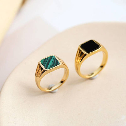 Malachite Signet Ring Gold Vermeil - Zafari Studio Jewelry