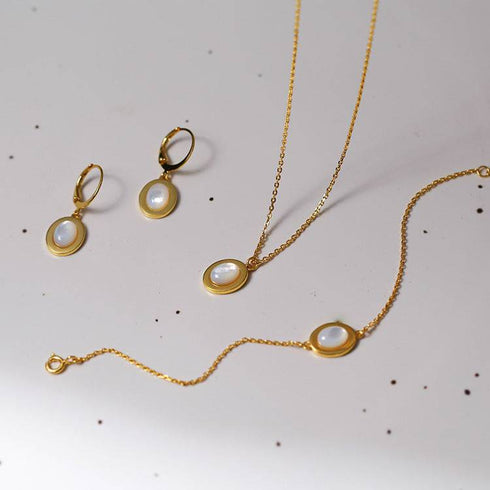 Mother of Pearls Shell Chain Gold Vermeil Necklace Bracelet and Earrings (Purchase Individually) - Zafari Studio Jewelry